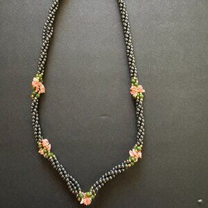 Vintage Hematite and Pink Coral with Jade Necklace
